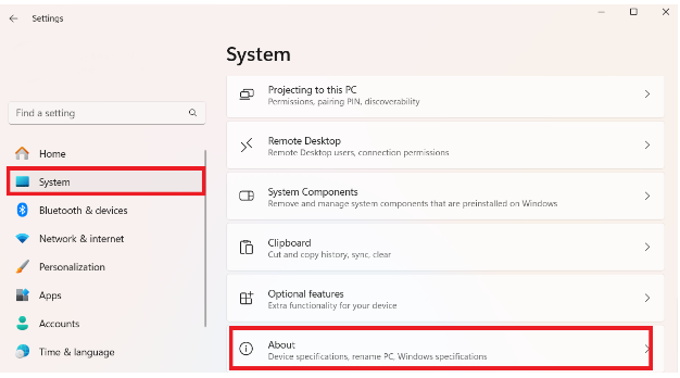 Click “System” and select “About