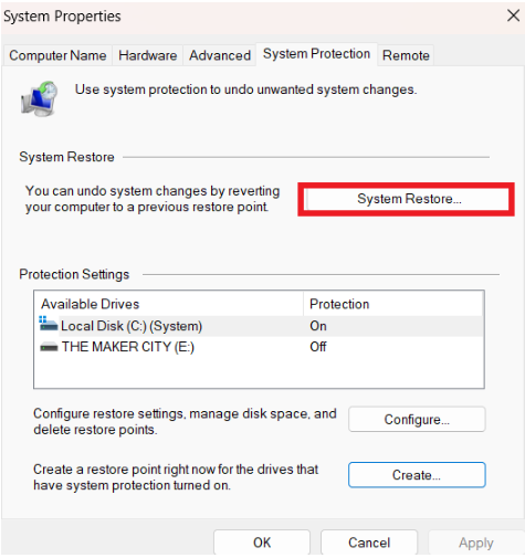 Click system restore