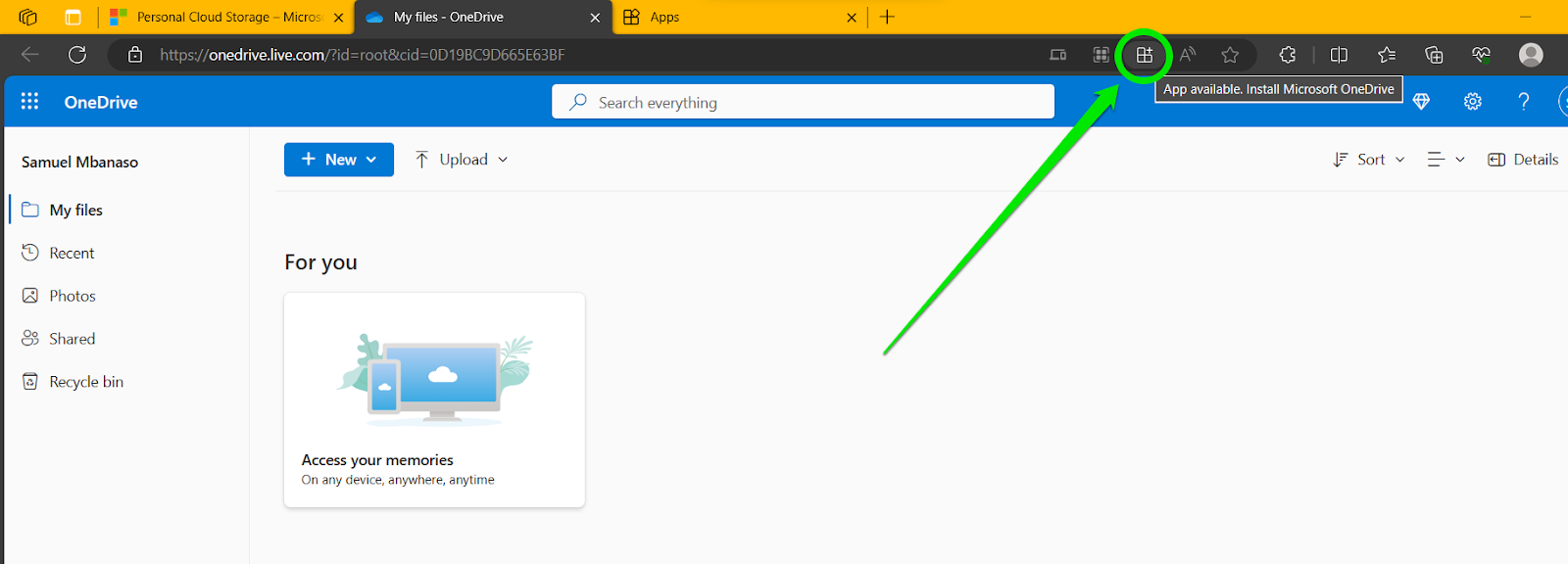 Access your memories OneDrive