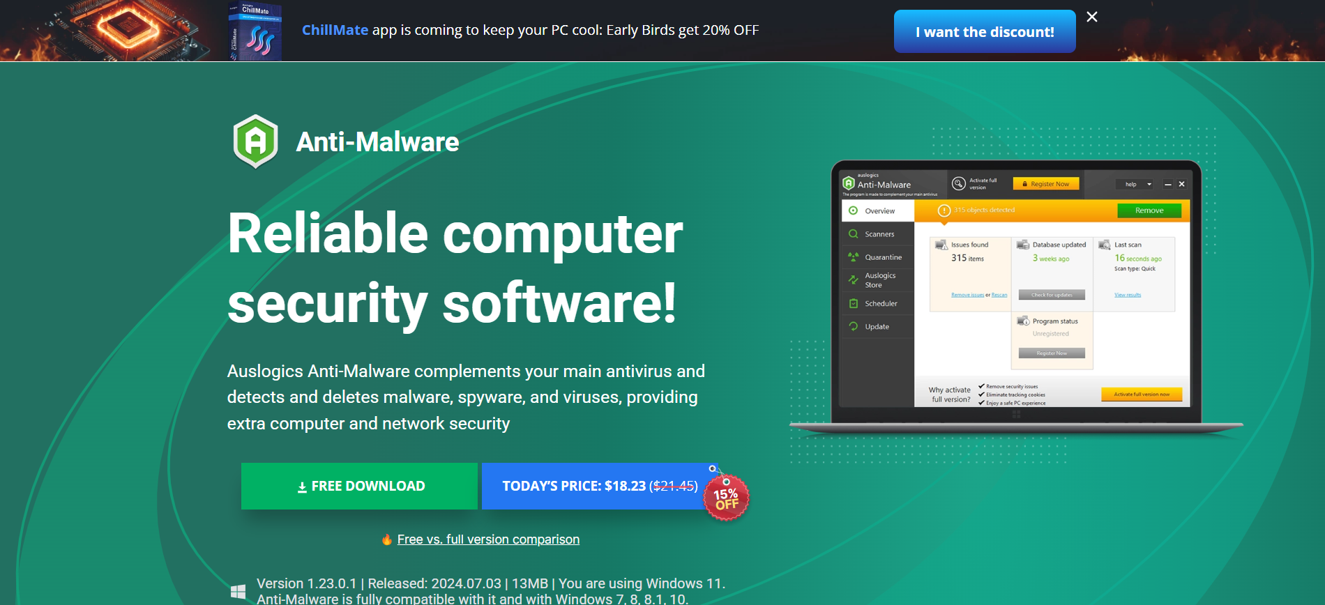 Visit the official website of Auslogics and go to the Anti-Malware product page