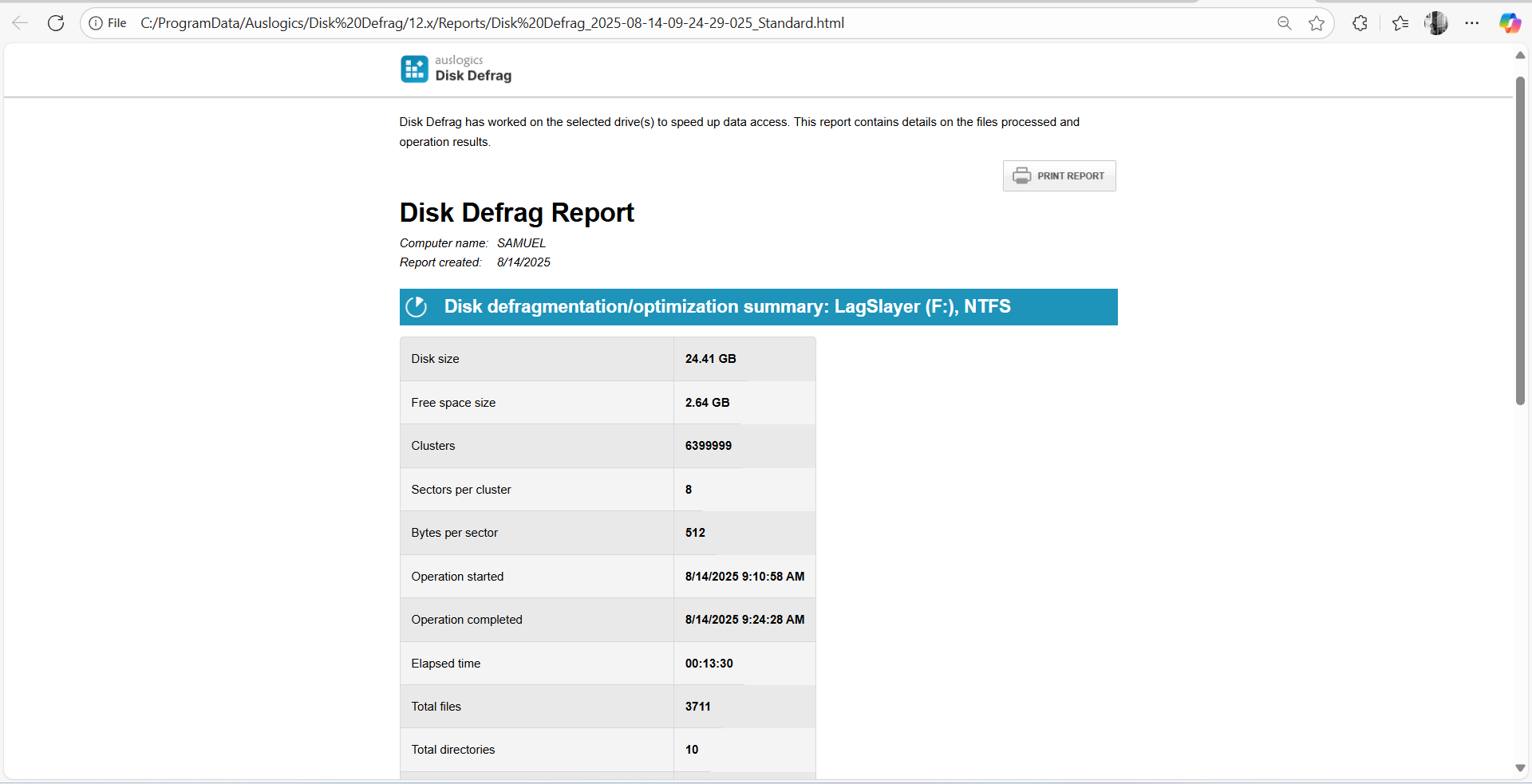 whether scheduled or manual, you will see reports in the right pane under Tool Reports