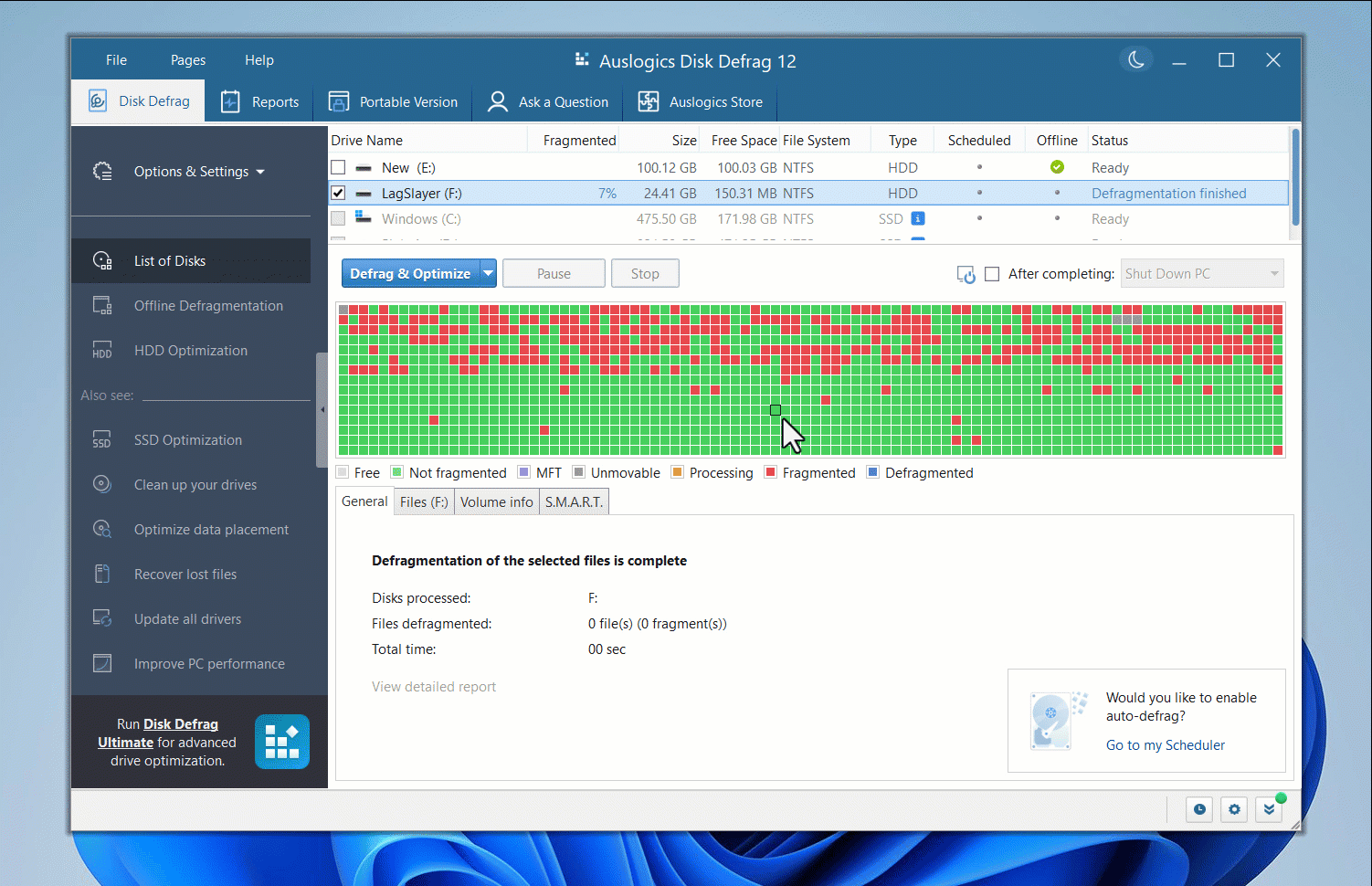 Here's how to add files and folder to the Ignore list with Auslogics Disk Defrag