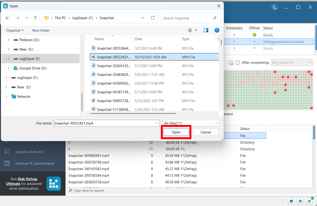 Select the item and click the Select Folder or Open button
