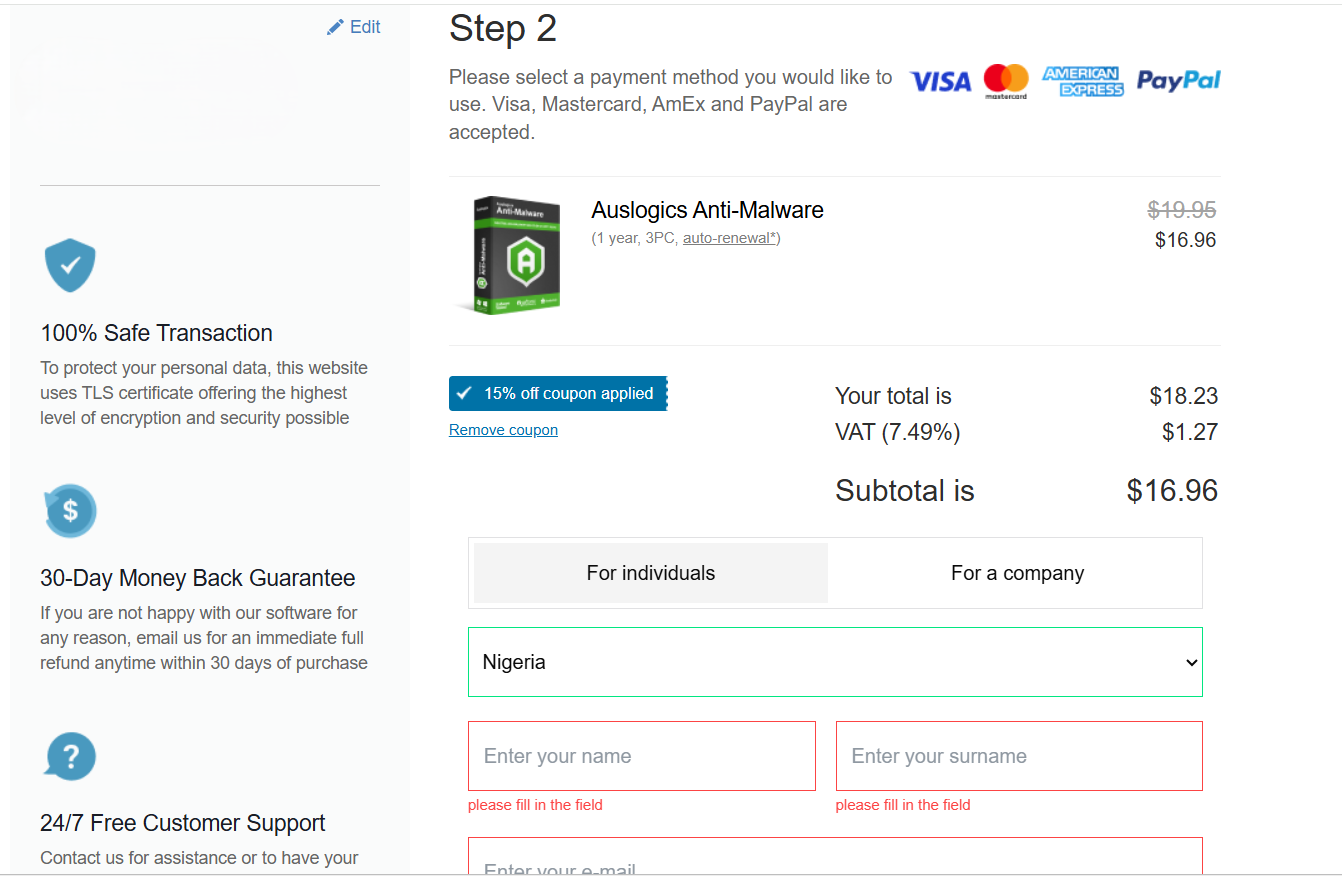 The purchase is backed by a 30-day money-back guarantee