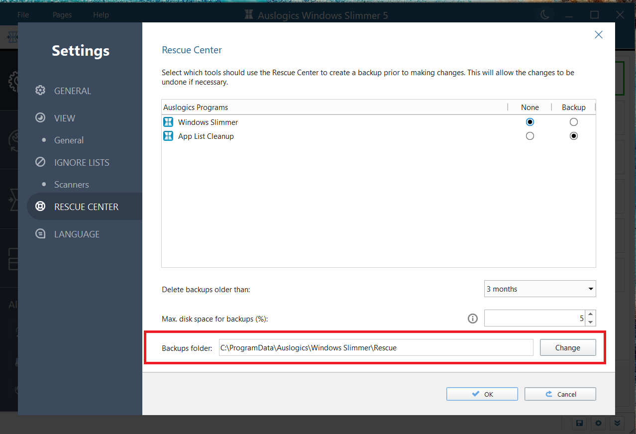 You can choose the location in which the backups will be stored on your PC