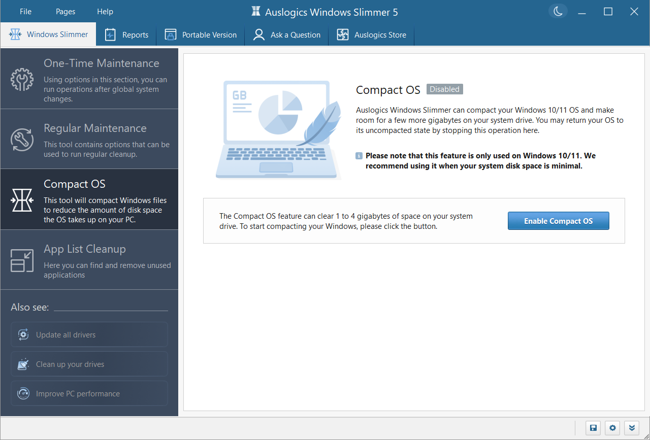 If you have very limited storage space on your Windows 10/11 PC, consider using the Compact OS option in Windows Slimmer