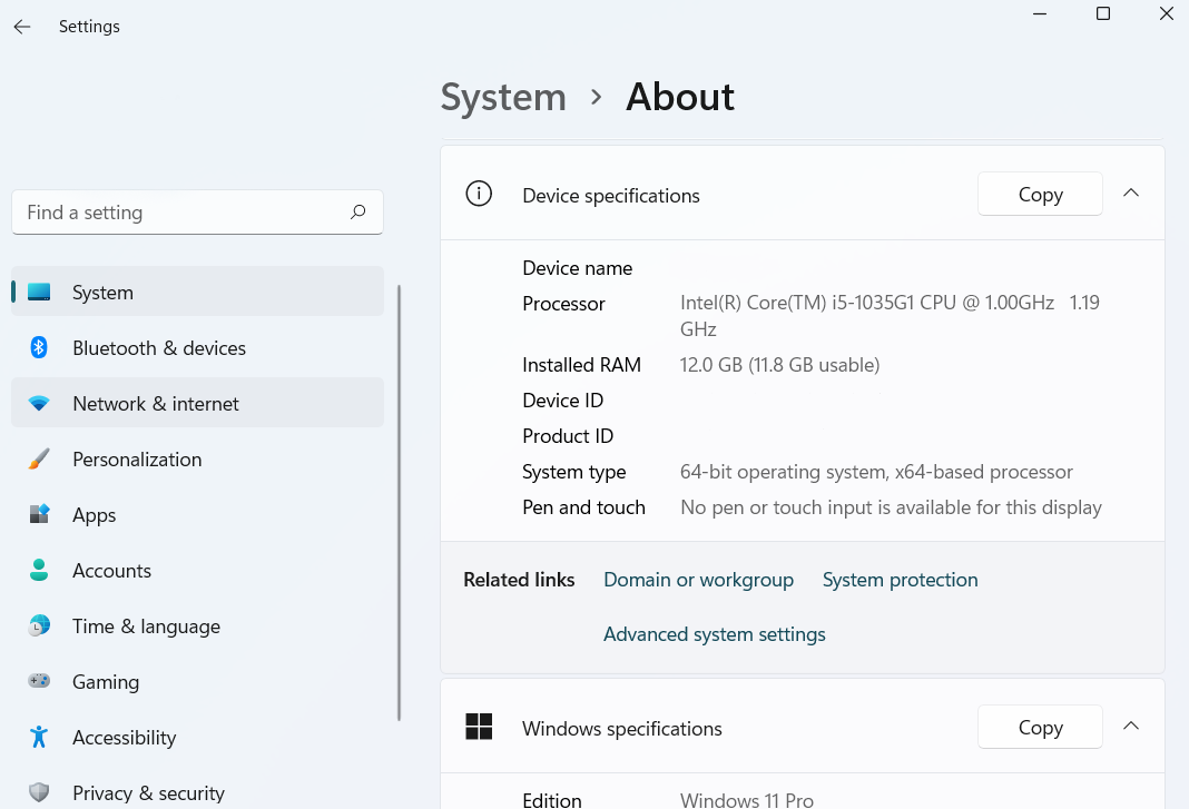 About System Device specifications