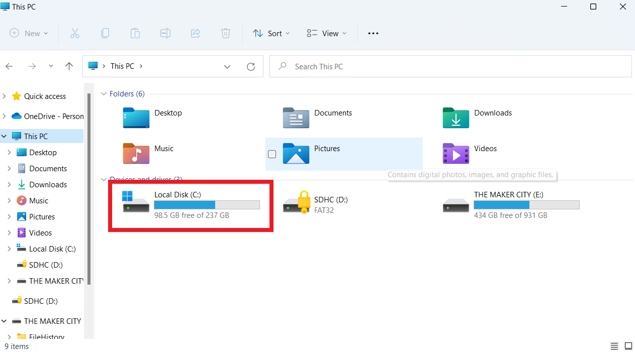 Windows 10 This PC Local Disk C