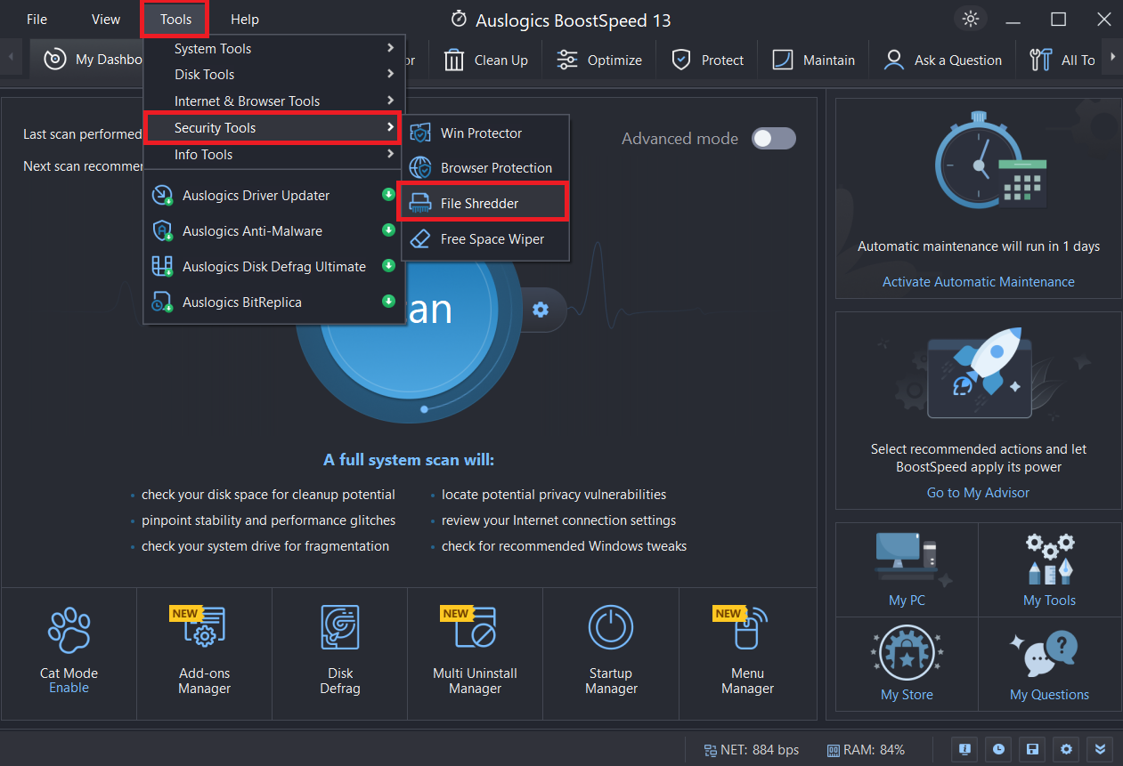 Delete files with Auslogics BoostSpeed File Shredder