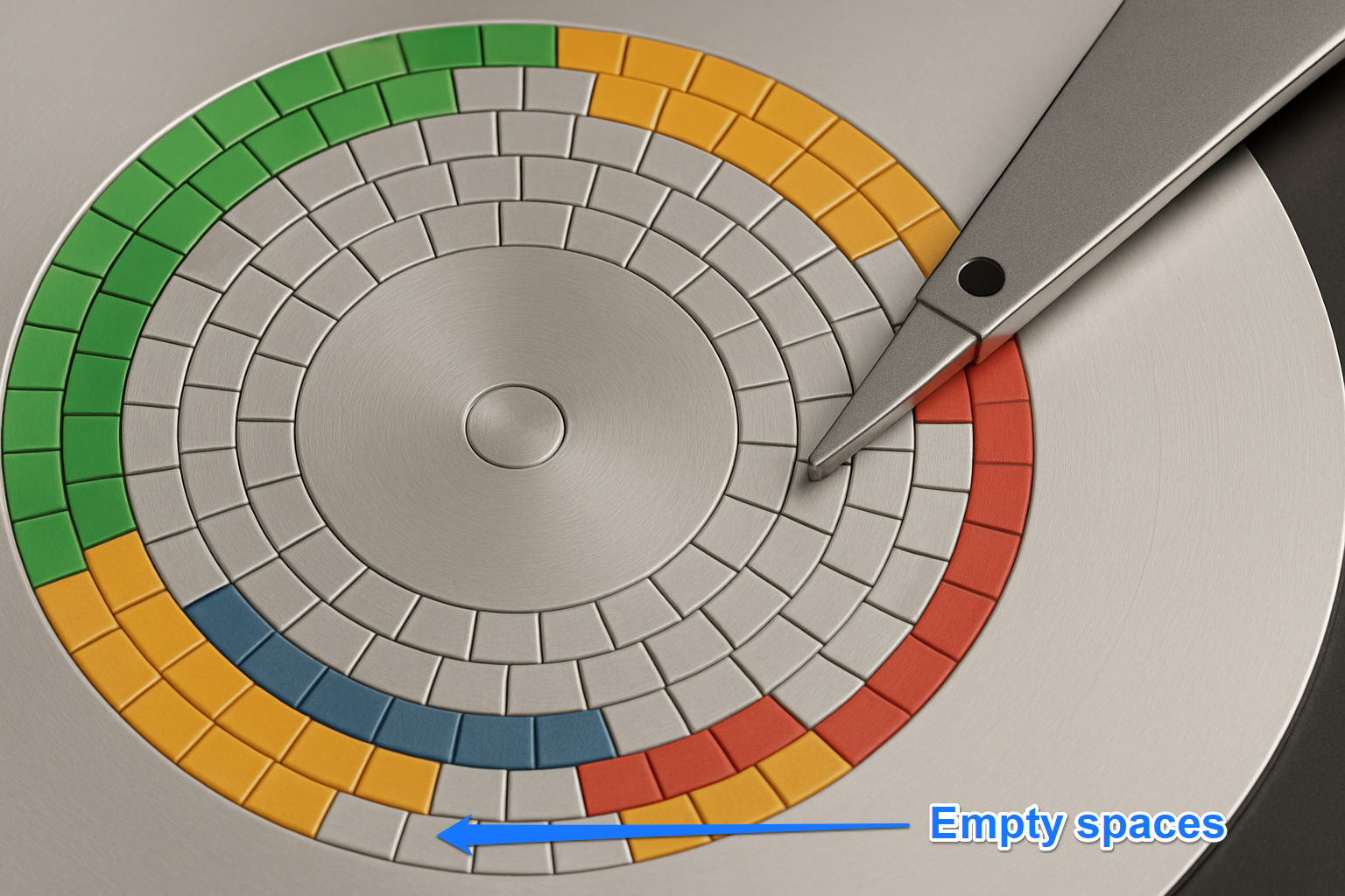 Whenever you delete files for the first time, the spaces they originally occupied will become empty