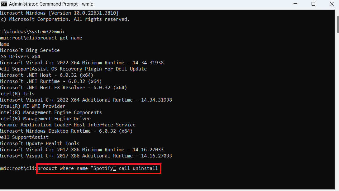 product where name=program name call uninstall