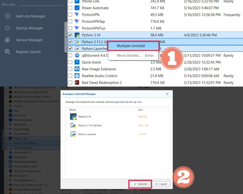 Delete multiple programs with Auslogics BoostSpeed