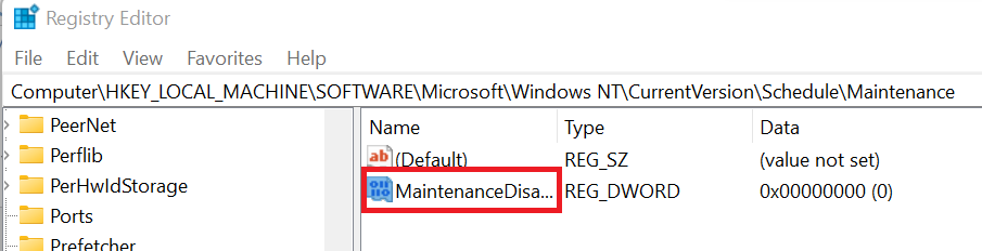 Enter MaintenanceDisabled as the name of the new DWORD