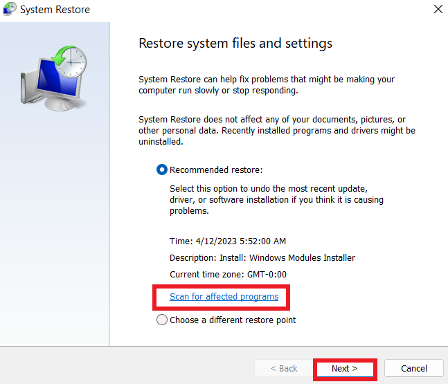 Allow <em>Windows</em> to restore your computer