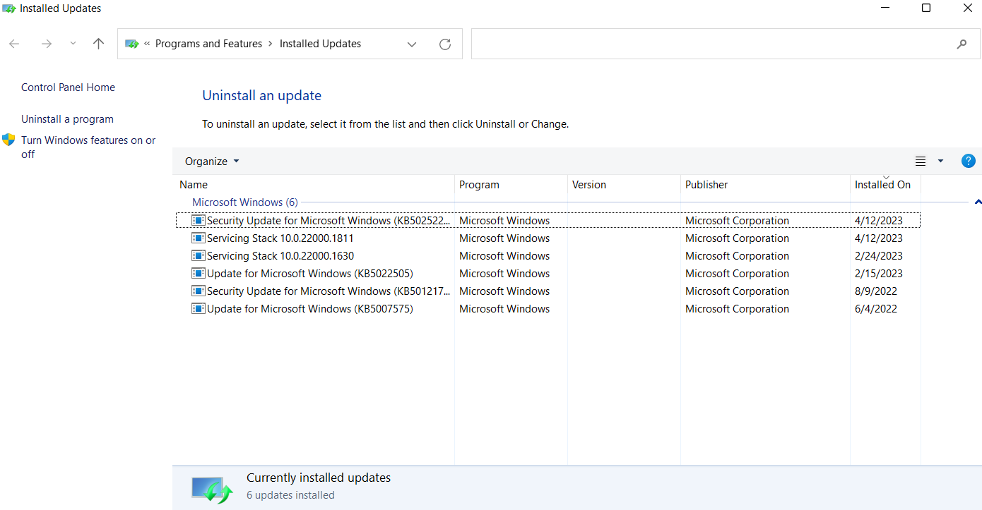 Allow Windows to remove the update, then restart your computer