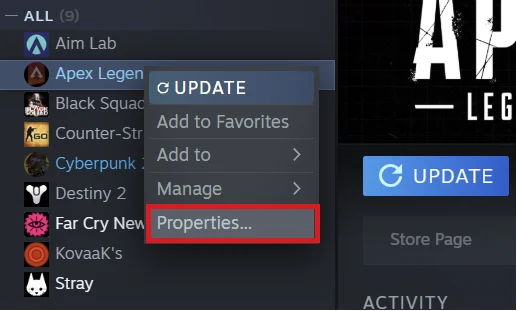 Choose <em>Properties</em> from the context menu
