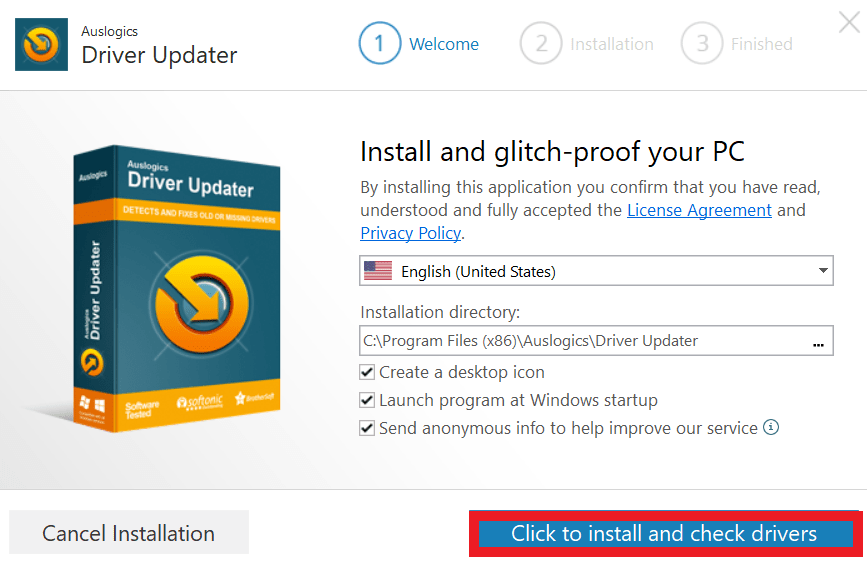 Click on <em>Click to install and check drivers</em>