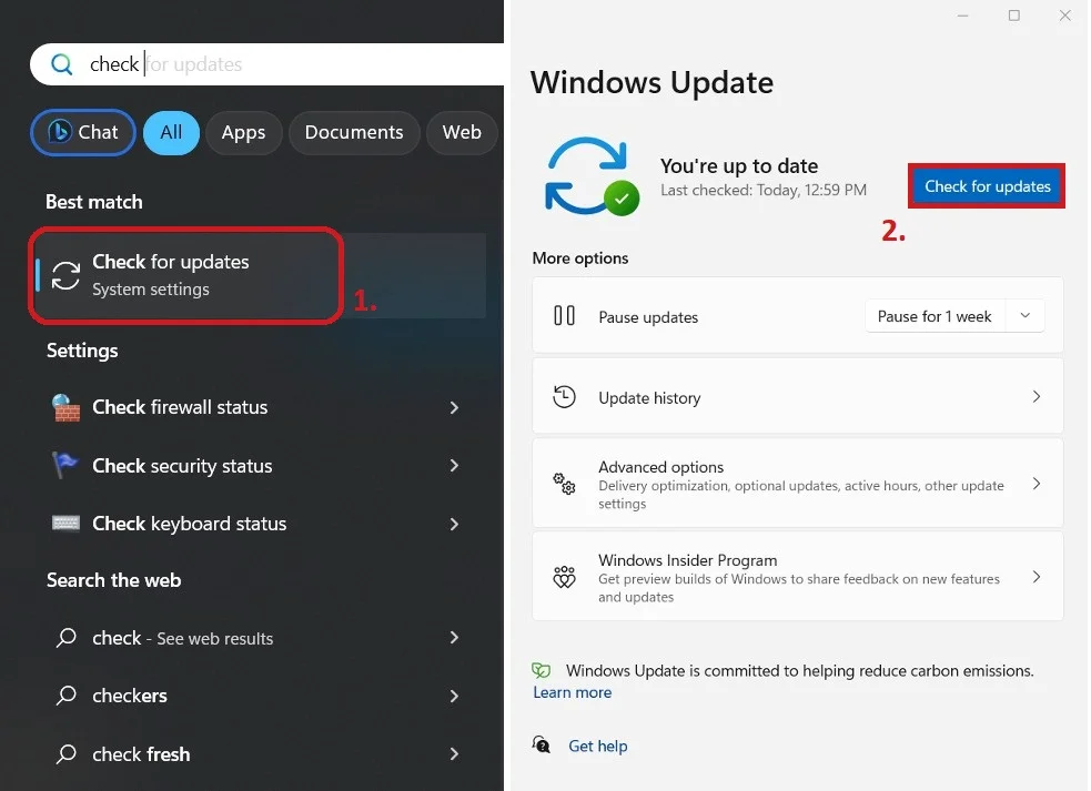 Click on <em>Check for updates</em> under <em>Windows Update</em>