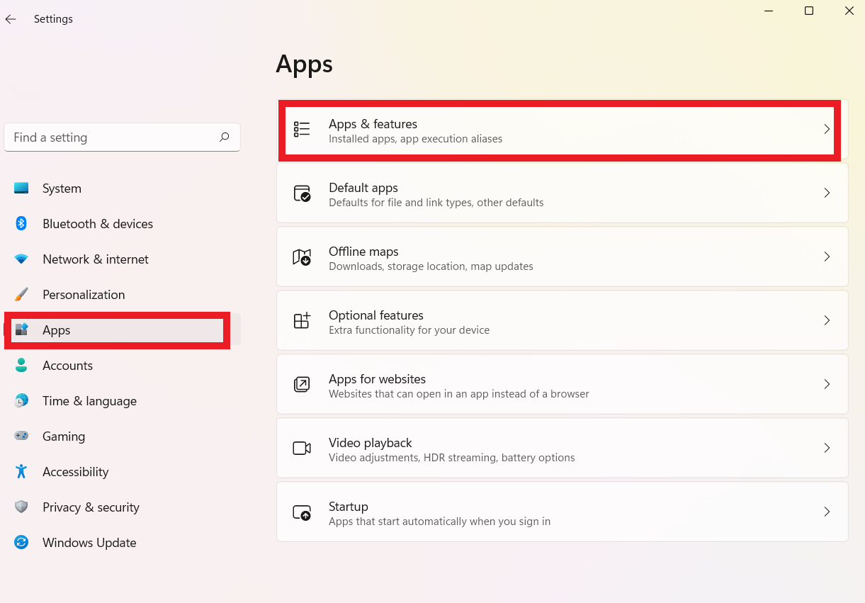 Apps & features