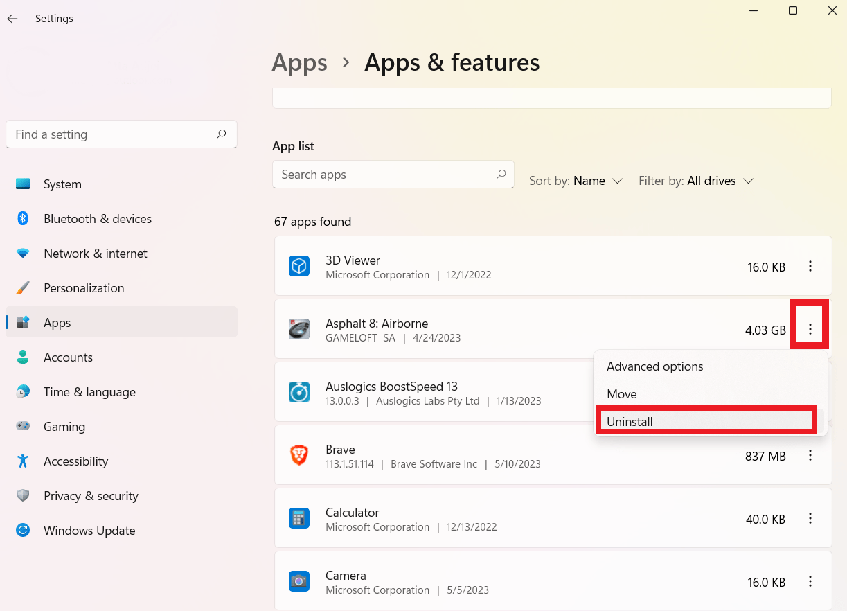 Uninstall programs on Windows