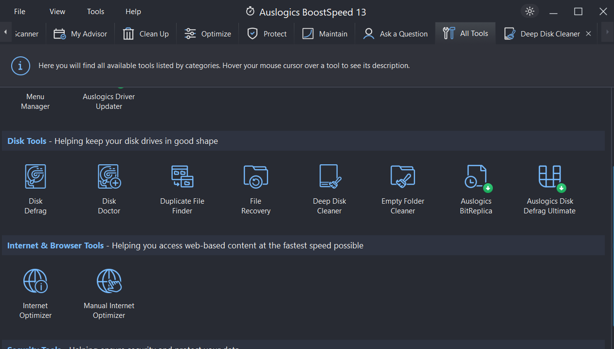 Scroll down and click on Deep Disk Cleaner