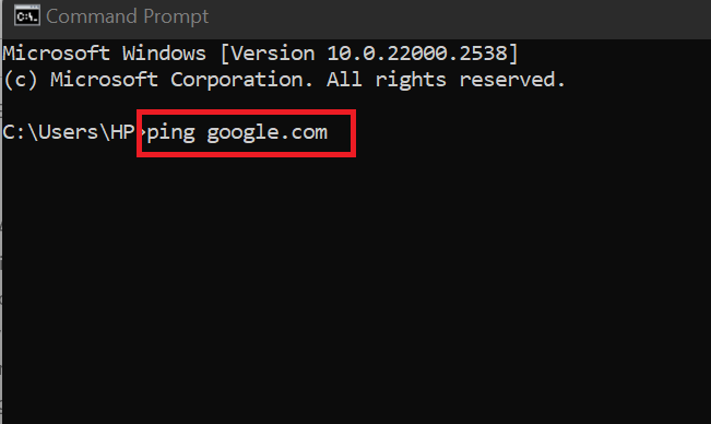 Type the command ping google.com and press Enter