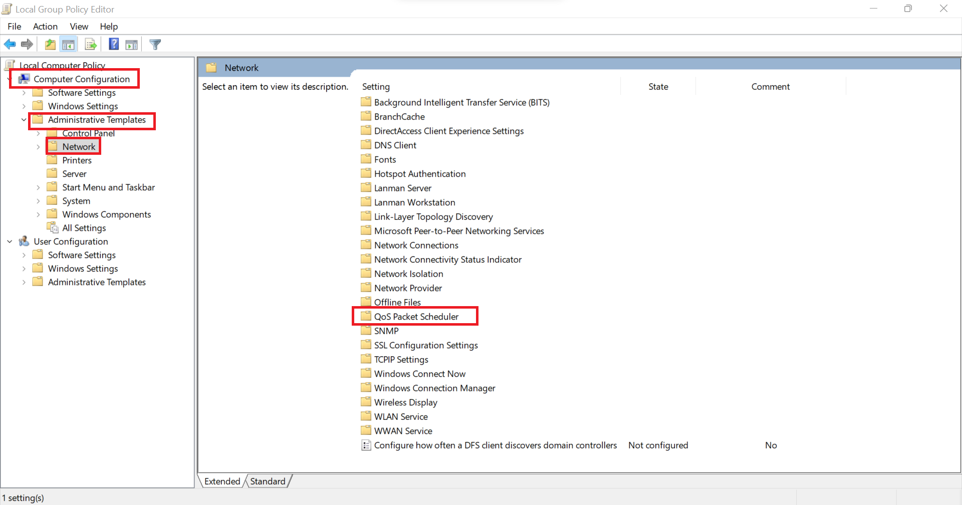 Navigate to Computer Configuration > Administrative Templates > Network > QoS Packet Scheduler