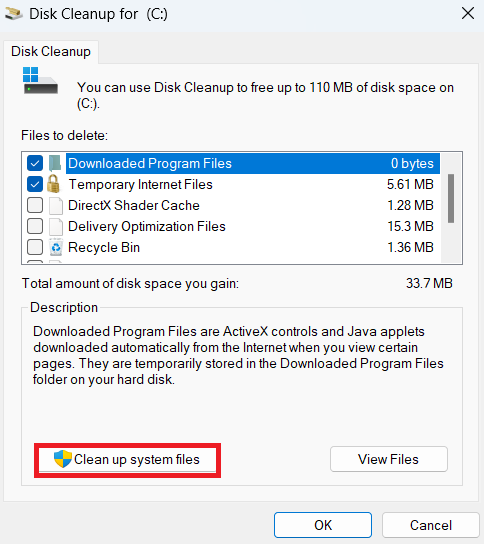Click on Clean up system files