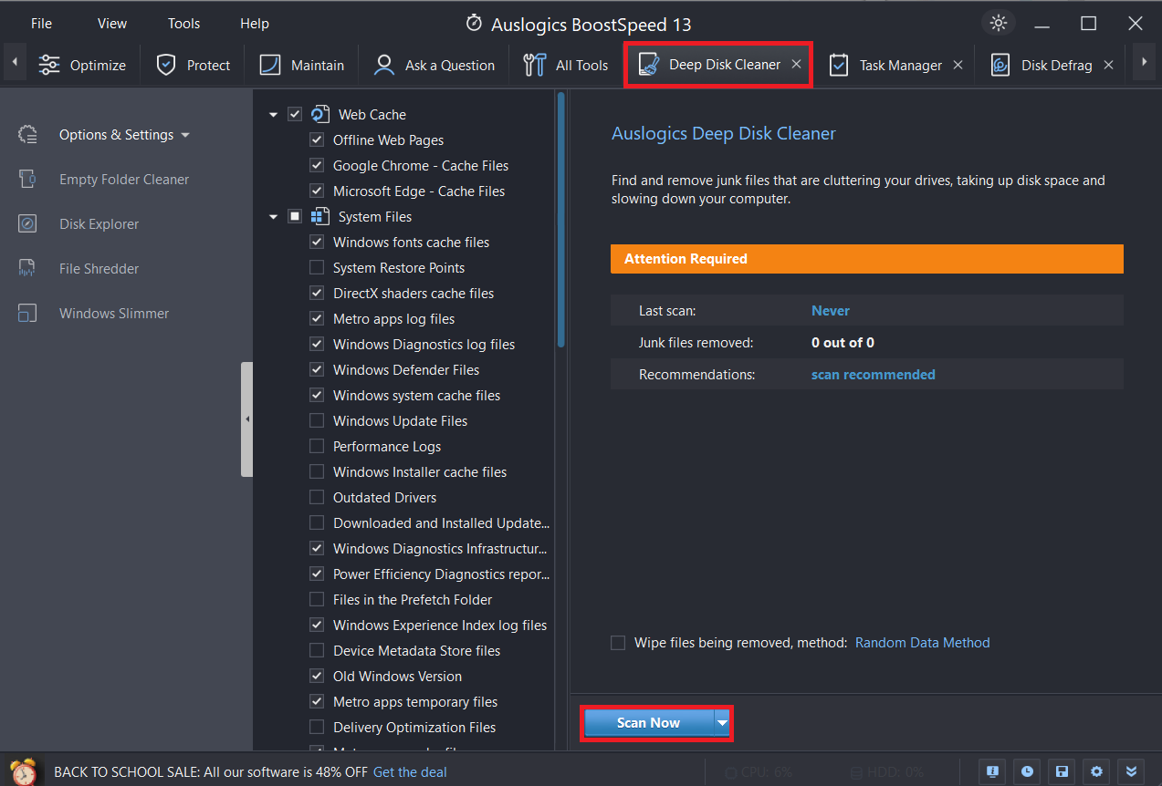 In Auslogics BoostSpeed, click Scan Now