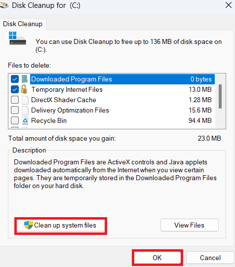Select Clean up system files