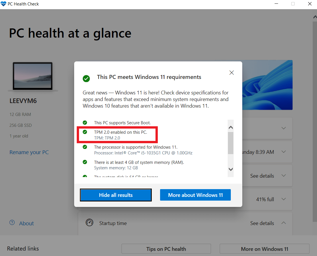 TPM 2.0 on Windows health check