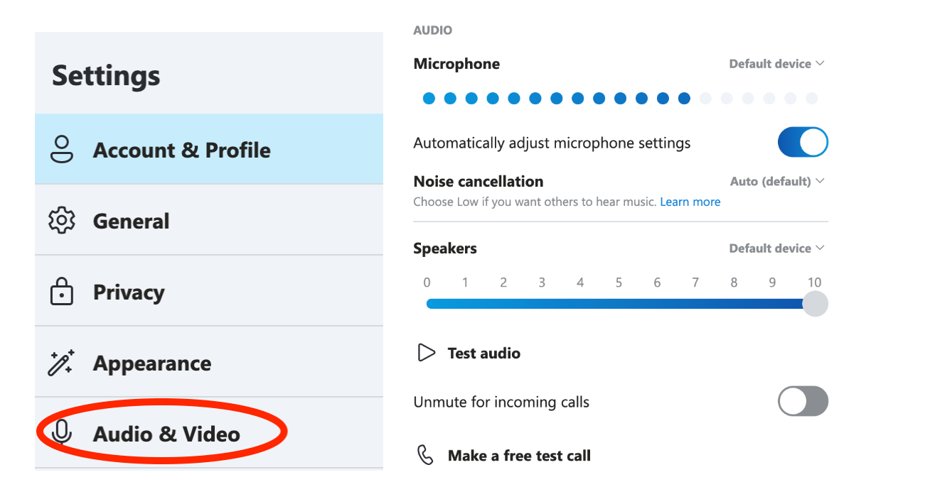 Verify Audio and Video Settings in Skype
