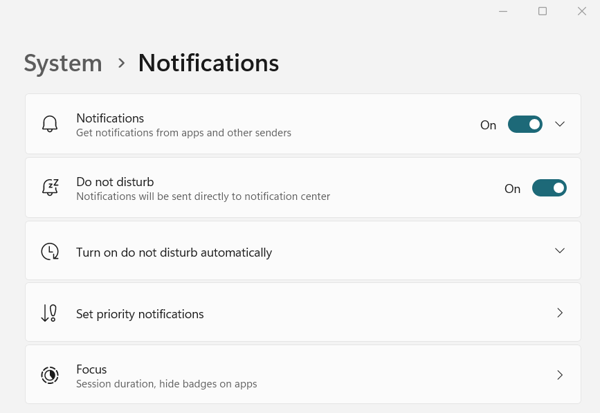 Windows でシステム通知を無効にする