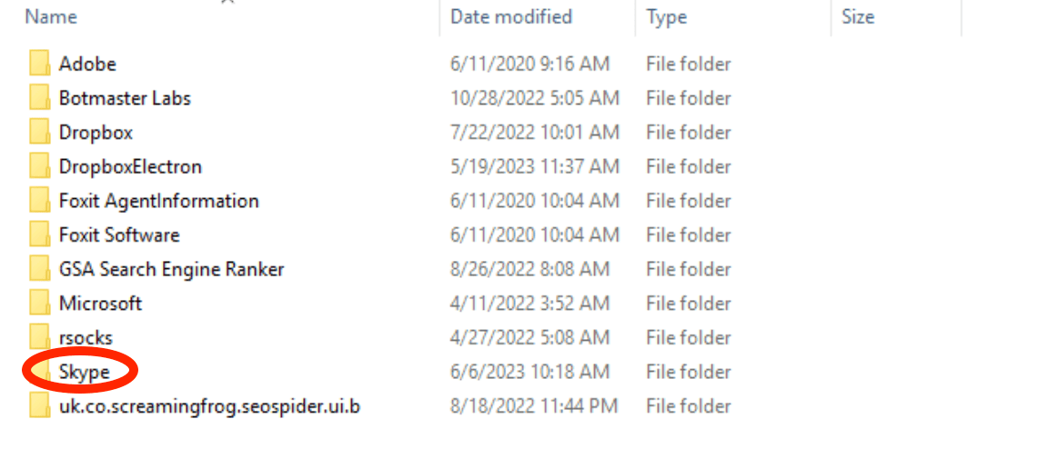 folder named Skype