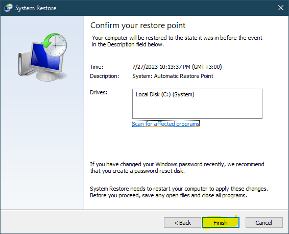 Click <em>Next > Finish</em> and select <em>Yes </em>to confirm
