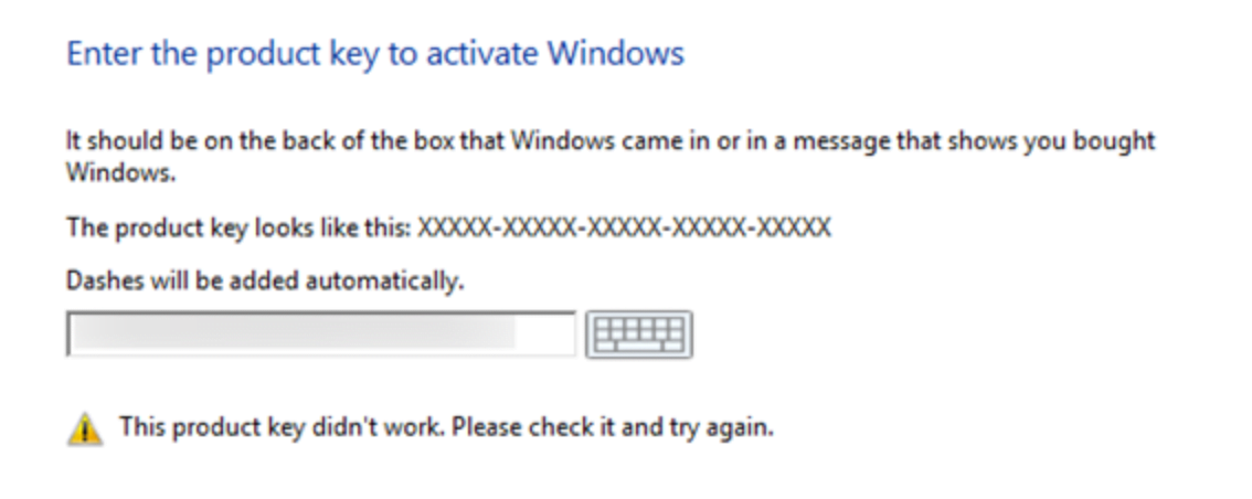 Enter the Product Key to activate Windows