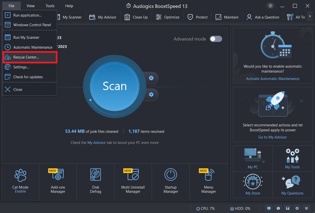 How to use Rescue Center in Auslogics BoostSpeed