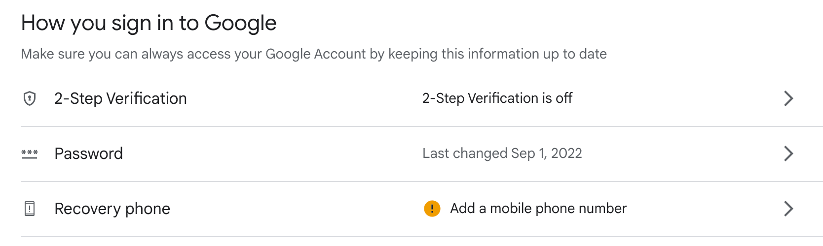 two step verification Google