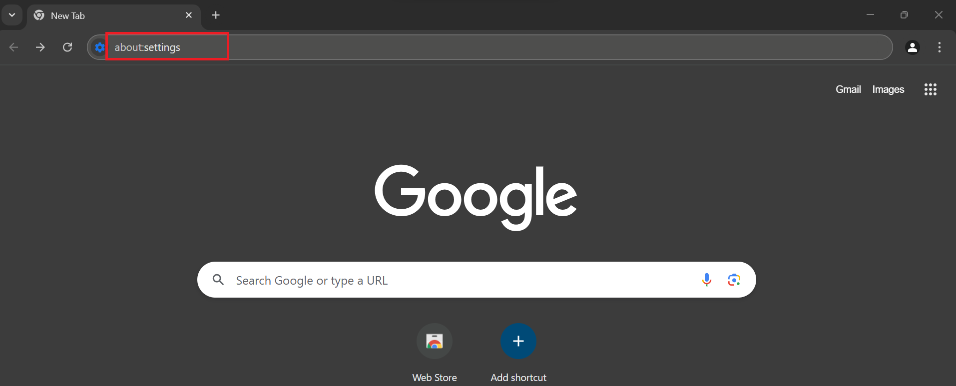 Open Chrome and type about:settings in the address bar to open Settings