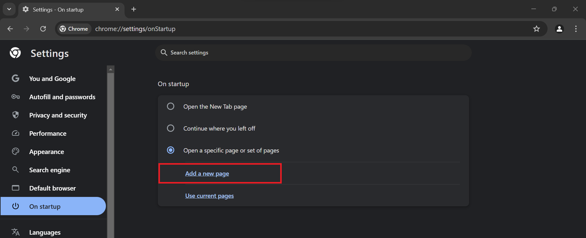 Click Add a new page