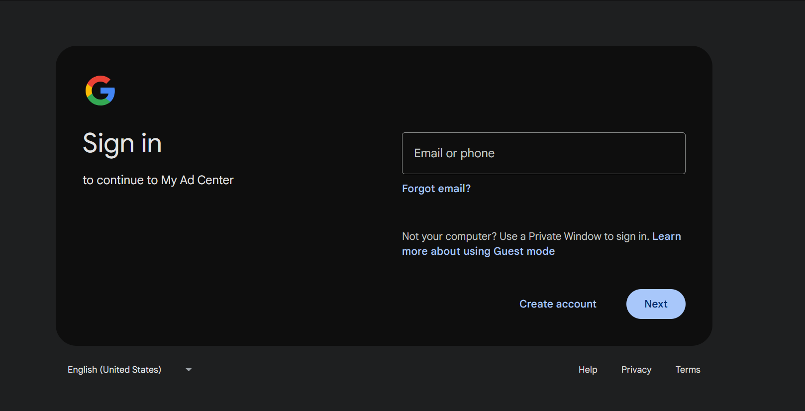 Sign in to My Ad Center on your browser
