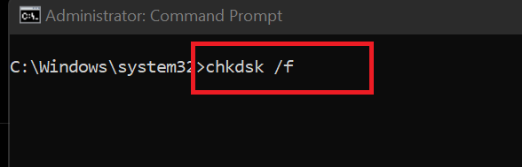 chkdsk /f fixes file system errors