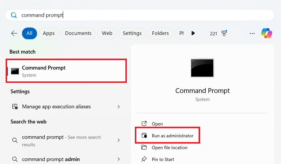 Open Command Prompt as Administrator