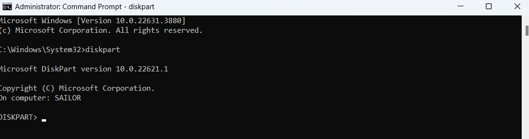 Type in diskpart