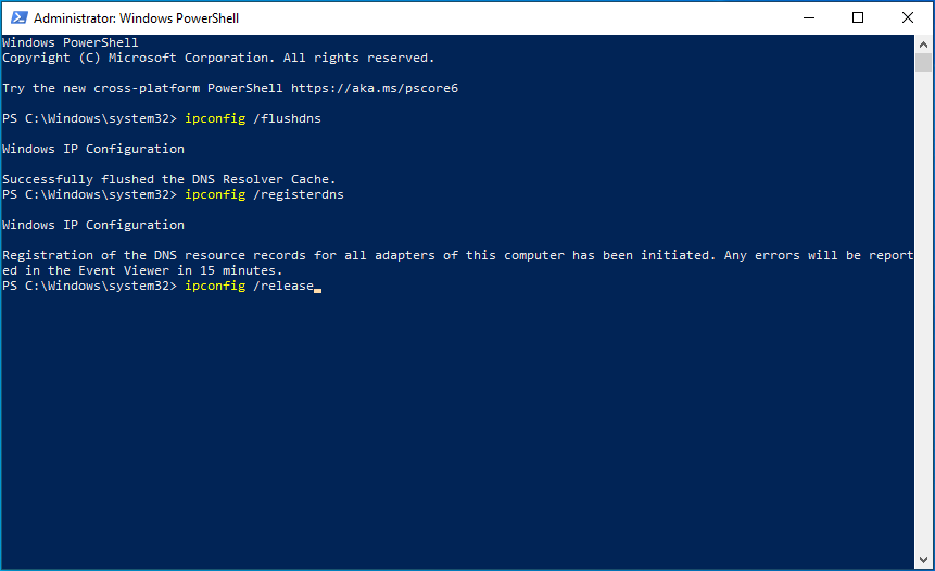 Windows-PowerShell-ipconfig-release