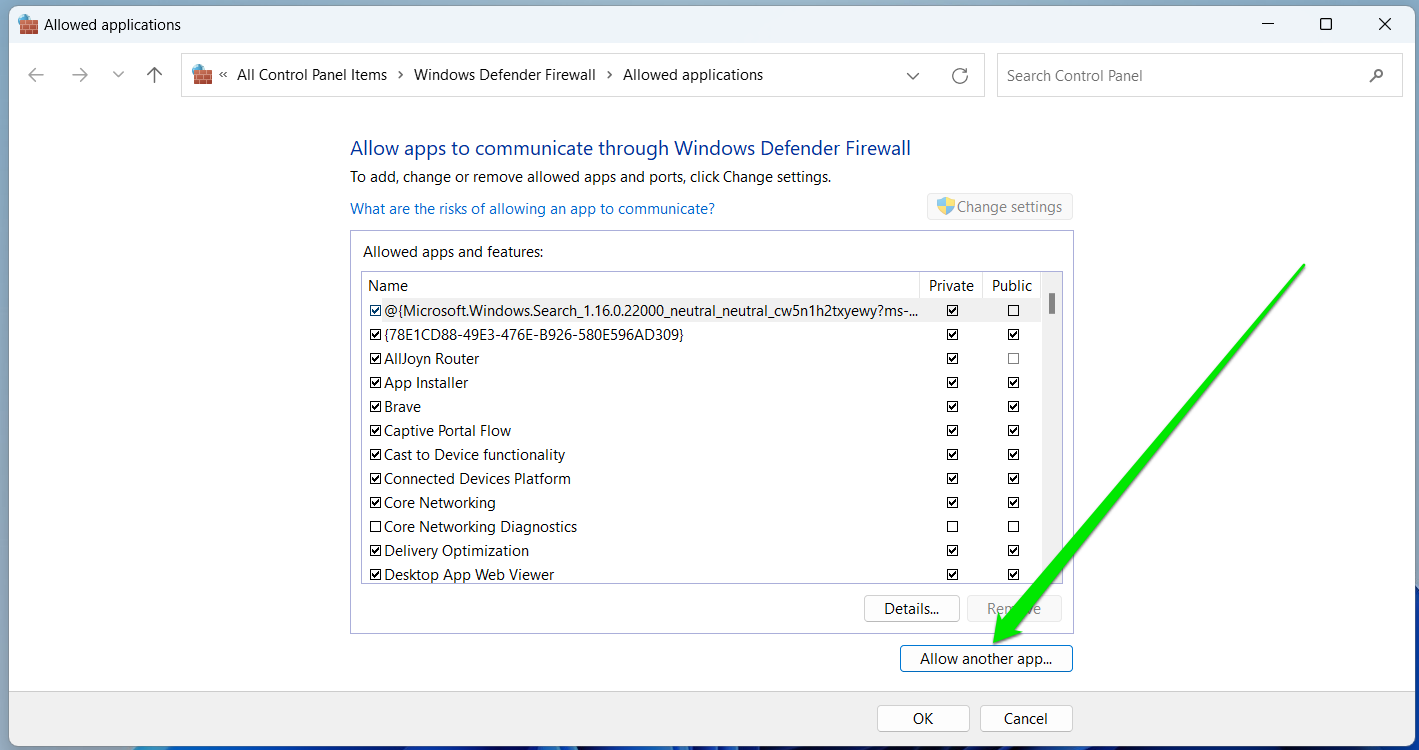Add an app to allowed applications