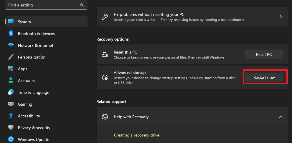 Windows 10の高度なスタートアップ