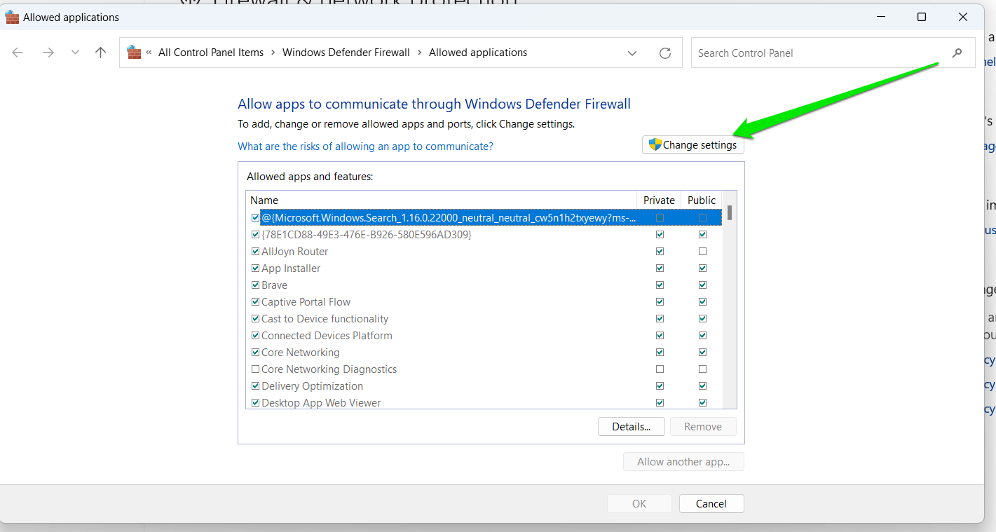 Allow apps to communicate through Windows Defender Firewall