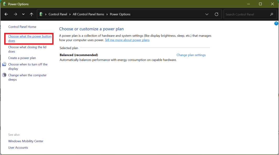 電源ボタンの動作を選択する