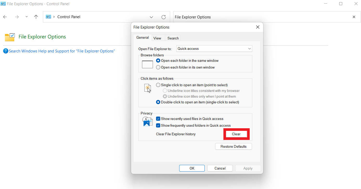 Clear File Explorer History